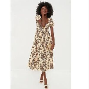 Tuckernuck Brown Toile Camilla Corset Midi Dress, Tan & Brown, XS